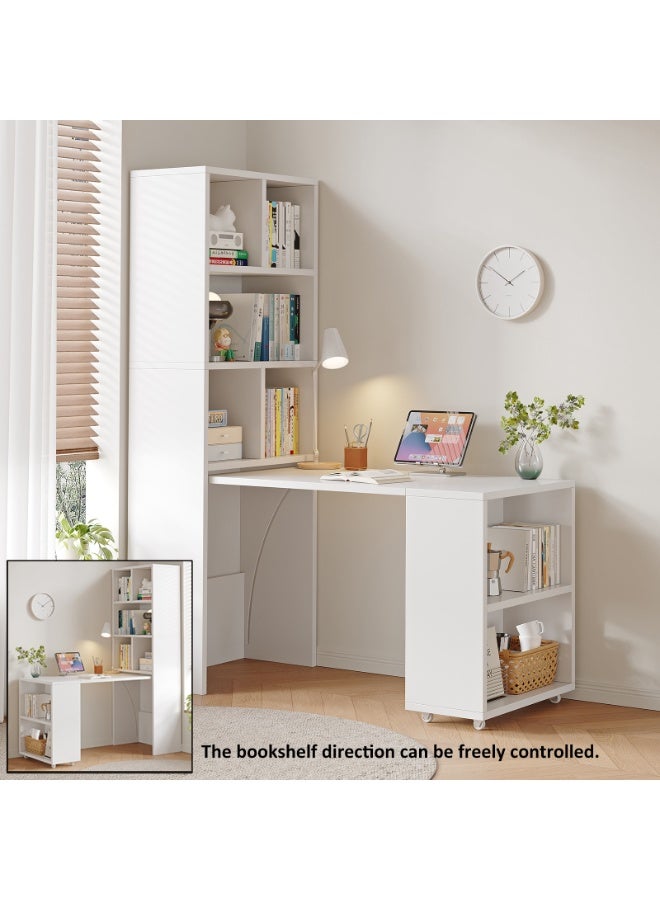 YY-Recheer Corner Desk with Bookshelf, L-Shaped Computer Desk with Storage Shelves, Hidden Desktop Bookshelf for Home Office Workstation - Image 4